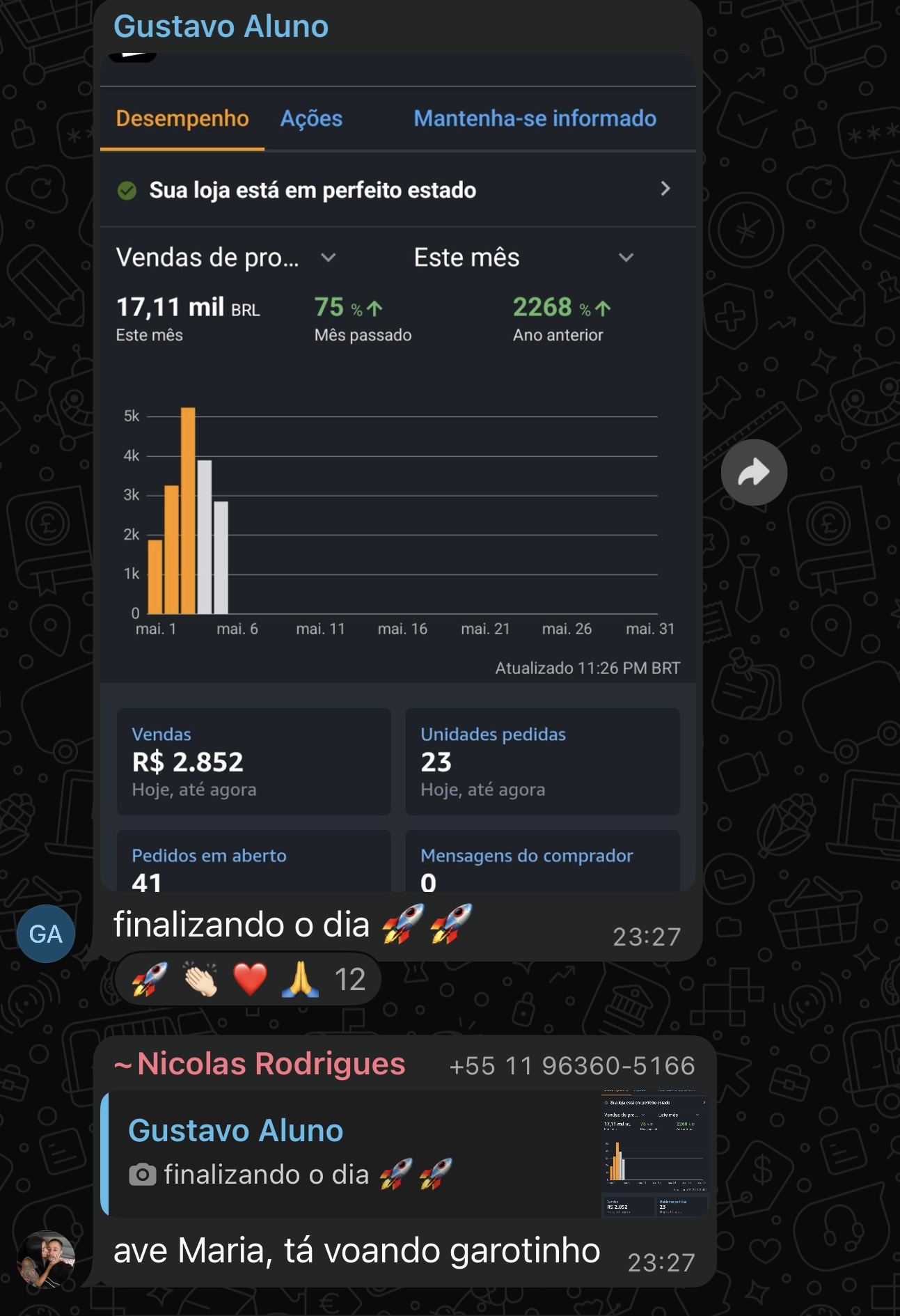 Print do Gustavo · R$17,11 mil no mês na Amazon